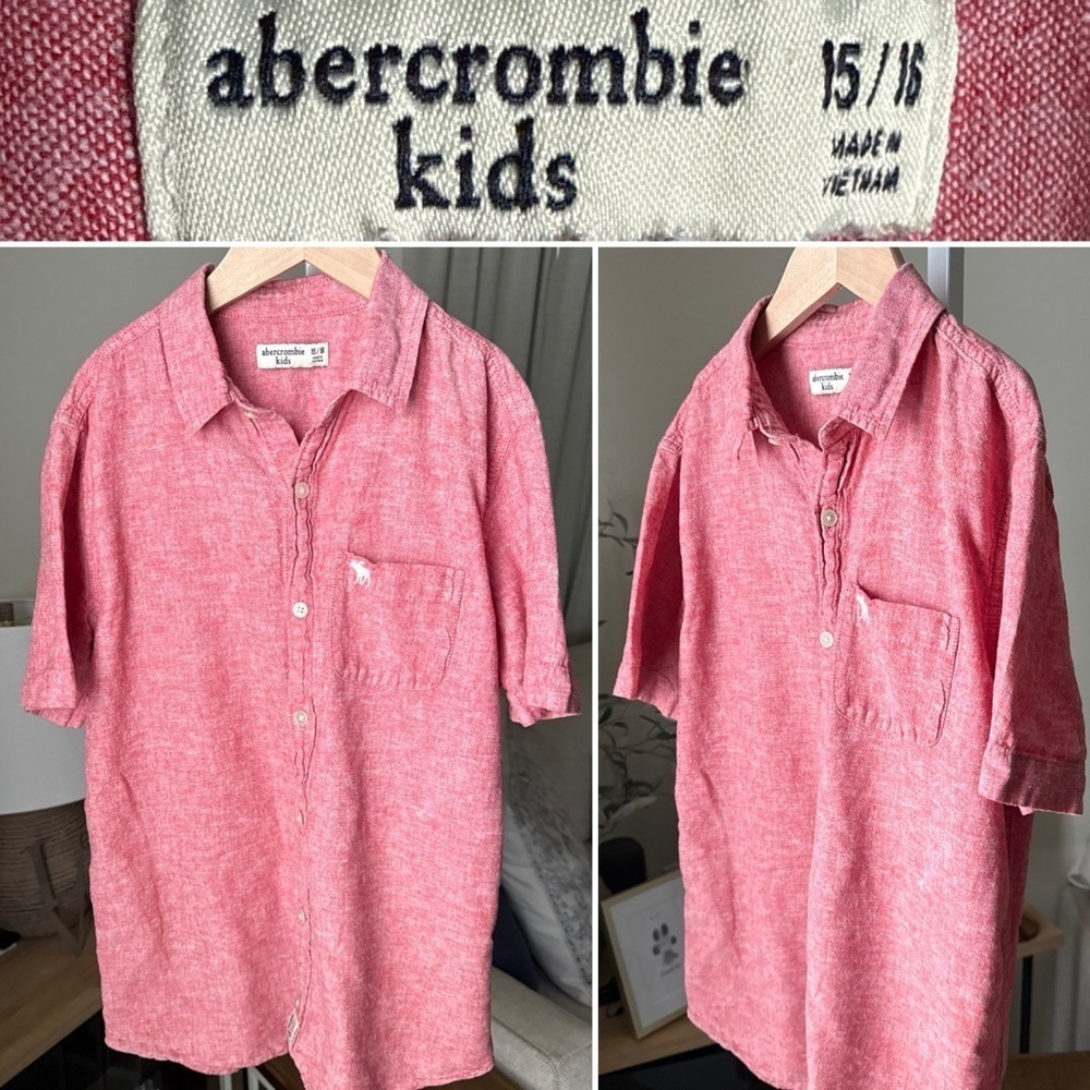 Abercrombie Kids Boy’s S/S Size 15/16 Red Linen Blend Button Down